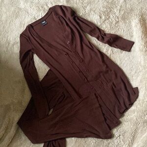 Brown Zara Matching Set with long cardigan and flare pants
